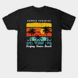 Sunset Vintage Beach Wave Vacation Summer Surfing Paradise T-Shirt